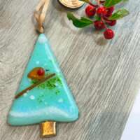 Fused Glass Tree Decoration with Little Robin in Snow thumbnail