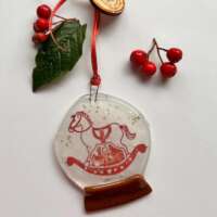 Fused Glass Rocking Horse Snow Globe thumbnail