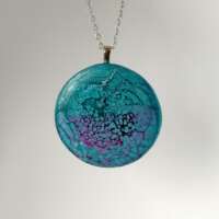 Large Round Turquoise and Pink Clay Pendant thumbnail