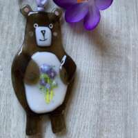 Fused Glass Say it with Flowers Bear Hanging Decoration thumbnail