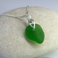 Green Sea Glass Necklace with Leaf Bail thumbnail