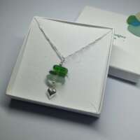 Sea Glass Stack with Sterling Silver Heart Charm Necklace thumbnail