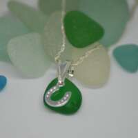 Sea Glass with Sterling Silver Horseshoe Charm Necklace thumbnail