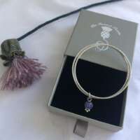 Double Silver Bangle with Purple Dichroic Glass Bead thumbnail