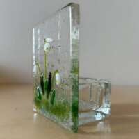 Snowdrops Fused Glass Candle Holder thumbnail