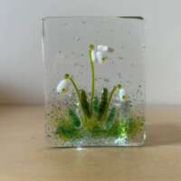 Snowdrops Fused Glass Candle Holder thumbnail