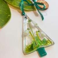 Fused Glass Tree Decoration with Snowdrops thumbnail