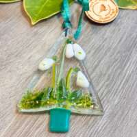 Fused Glass Tree Decoration with Snowdrops thumbnail