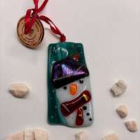 Fused Glass Snowman and Robin Decoration thumbnail