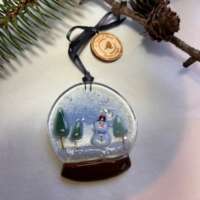 Fused Glass Snowman Snow Globe Decoration thumbnail
