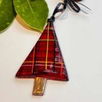 Fused Glass Red Scottish Tartan Tree Decoration thumbnail
