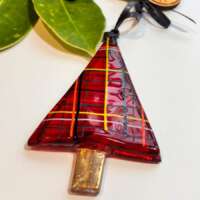 Fused Glass Red Scottish Tartan Tree Decoration thumbnail