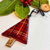Fused Glass Red Scottish Tartan Tree Decoration thumbnail
