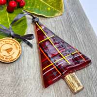 Fused Glass Red Scottish Tartan Tree Decoration thumbnail
