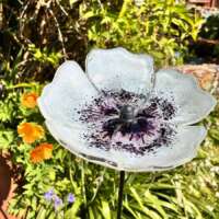 Fused Glass White Poppy Garden Stake thumbnail