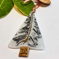 Fused Glass White Tree Decoration with Gold and Oak Print thumbnail