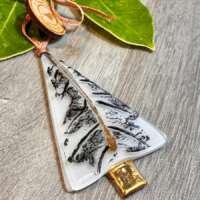 Fused Glass White Tree Decoration with Gold and Oak Print thumbnail