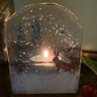 Little Winter Hare Fused Glass Candle Holder thumbnail