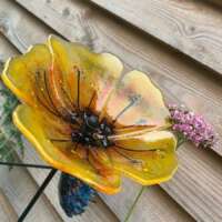 Fused Glass Yellow Poppy Garden Stake thumbnail